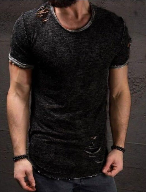Europe And The United States Short-sleeved T-shirt With Holes 5 Colors 7 Yards